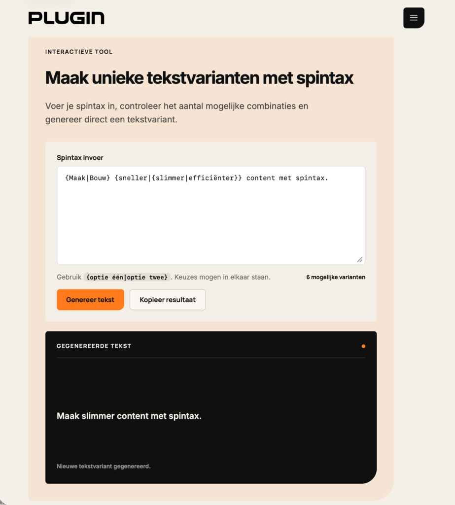 Spintax tool van PLUGIN